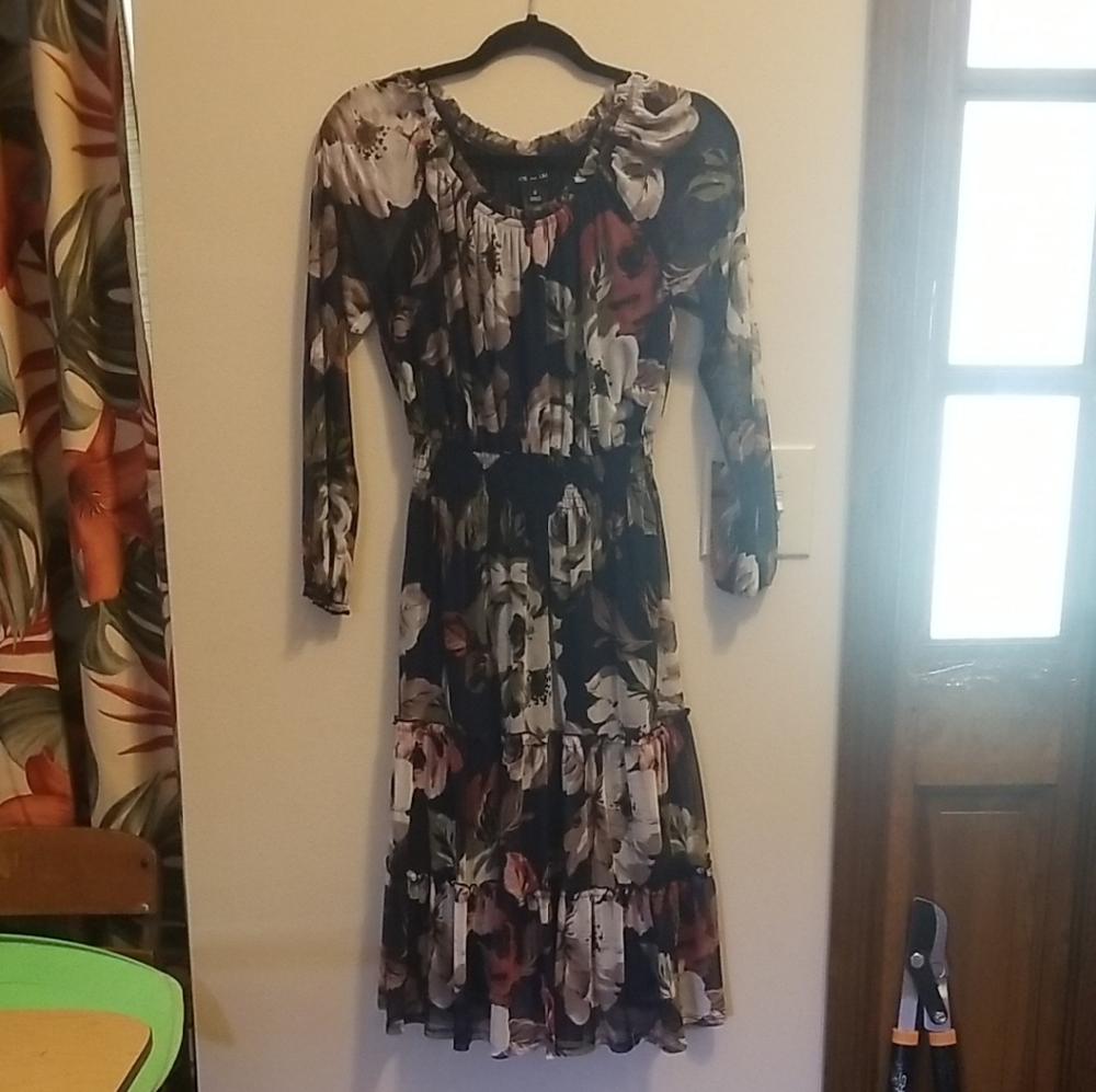 Blue and Pink Ruffled Long Sleeve Sundress for Wedding Guests